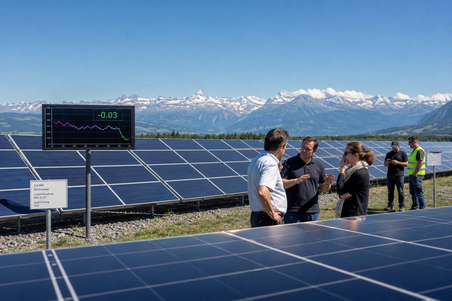 Solaranlage Schweiz mit negativem Strompreis-Display – Einspeisevergütung 2027